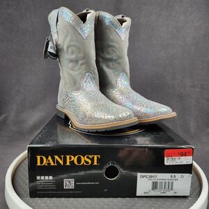 Dan Post Boots Youth Girls 5 D Shiva Gray Suede‎ Metallic Leopard Print Western